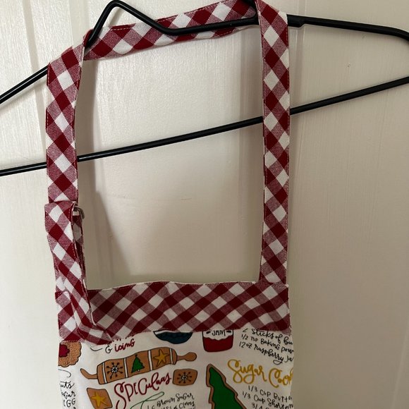 Park Designs Apron Christmas Cookie Recipe One Sz Adjustable Tie Red check trim - Picture 6 of 6